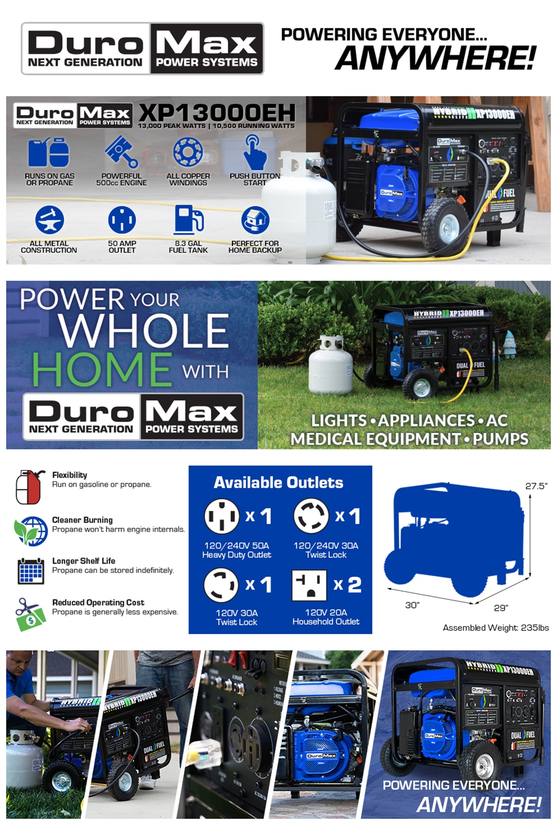 DUROMAX 13000/10500Watt Push Start HeavyDuty Dual Fuel Powered